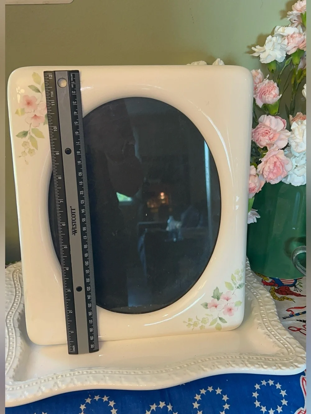 Vintage Cottage Core Shabby Chic White with Pink Floral Ceramic Picture Frame